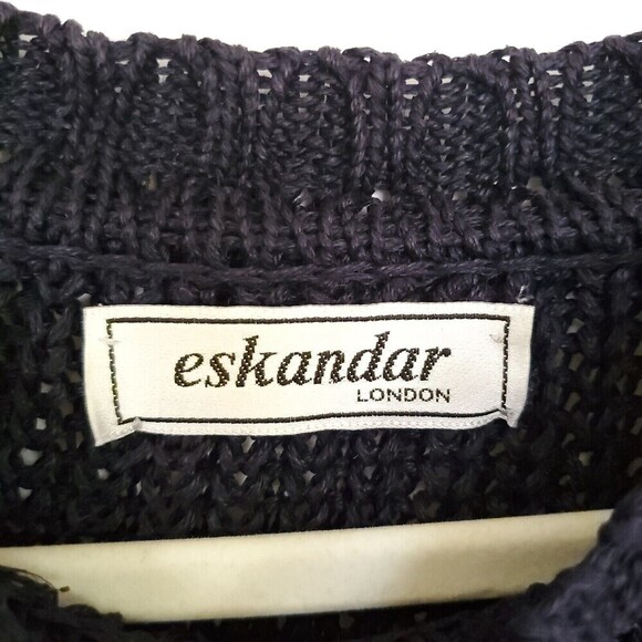 Vintage Eskandar Knit 100% Linen Sweater Womens Large Blue see through Lagenlook - Picture 3 of 16